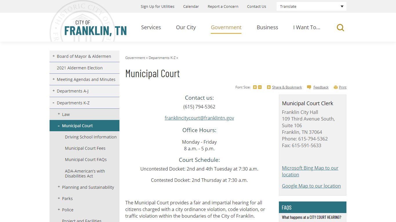 Municipal Court | City of Franklin, TN