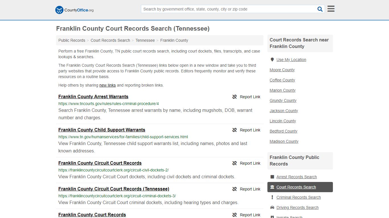 Franklin County Court Records Search (Tennessee) - County Office
